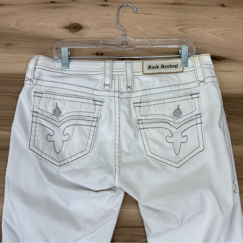 Rock Revival White Distressed Straight Leg Jeans V18 - Picture 4 of 9
